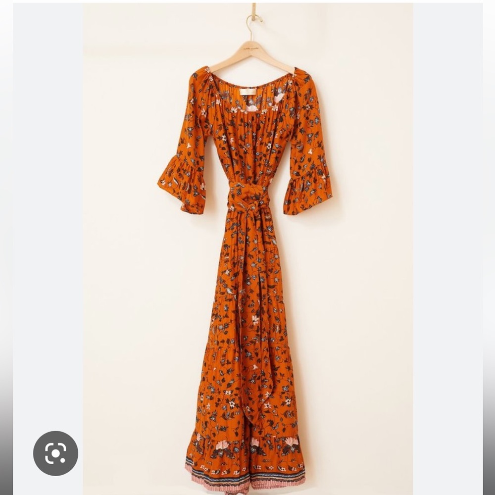 Natalie Martin Burnt Orange Floral Maxi with Tie Waist